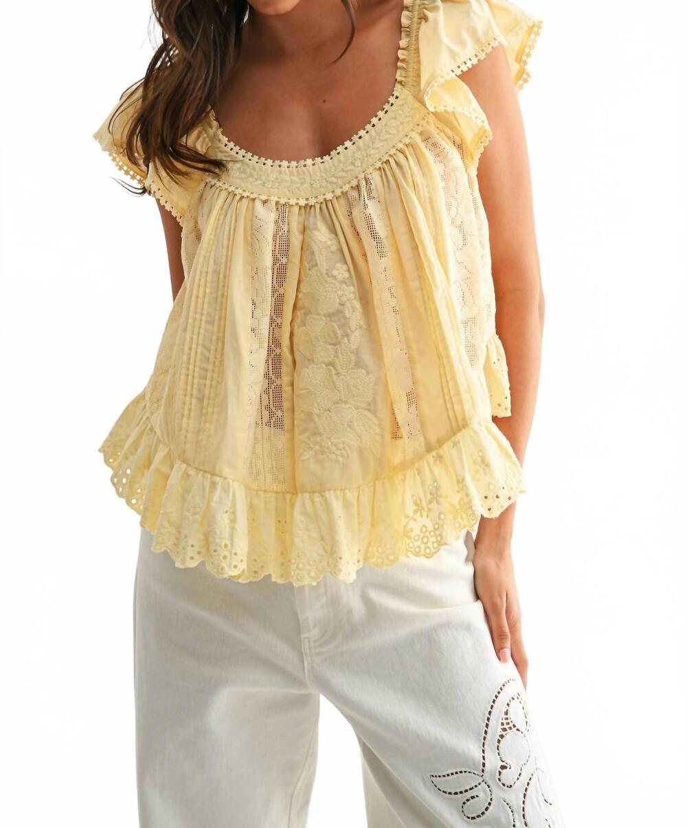 NEW CAMELLIA gia embroidered lace blouse in yellow